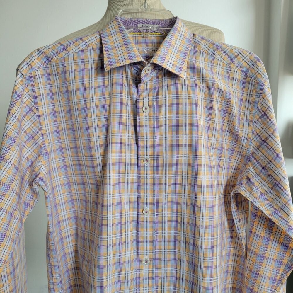 CLEARANCE - Men's Bugatchi Julian Shaped Fit Plaid Linen Shirt (Size: S/M) - Picture 3 of 12
